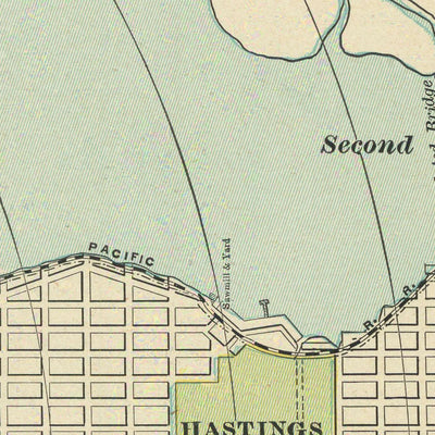 Old City Map of Vancouver by Cram, 1895: Stanley Park, Hastings Park, False Creek, Burrard Inlet, English Bay