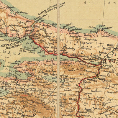 Large Ottoman Empire Map with Railroads, 1912: Istanbul, Baghdad, Hejaz & Baghdad Railway, WW1