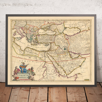 Old Map of the Ottoman Empire by Visscher, 1690: Middle East, Southern Europe, Northeast Africa, Mediterranean Sea, Red Sea
