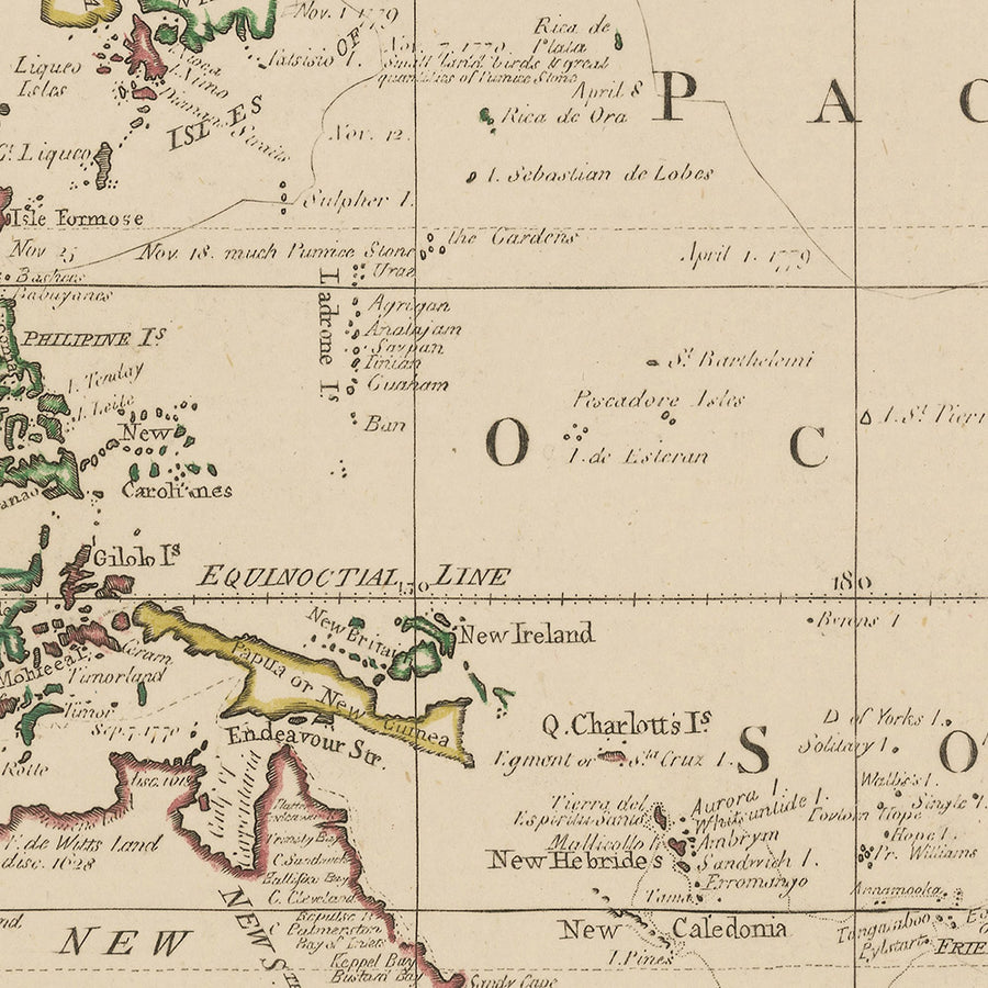 Ancienne carte du monde centrée sur le Pacifique par Hogg, 1794 : Voyages de Cook, Drake, Anson, centrée sur l&