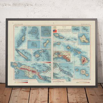 Alte Karte der Inseln des Pazifischen Ozeans, 1967: Hawaii, Fidschi, Palau, Neuguinea, Samoa, Pearl Harbour, Atolle 