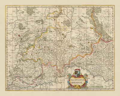 Mapa antiguo del Palatinado de Baviera por Visscher, 1690: Nuremberg, Ingolstadt, Regensburg, Erlangen, Český les Area