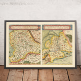 Alte Karte von Bayern und Württemberg von Ortelius, 1581: Donau, Rhein, Stuttgart, Regensburg, Wälder 