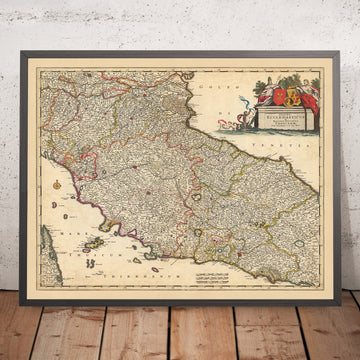 Ancienne carte des États pontificaux et du duché de Toscane, Italie par Visscher, 1690 : Rome, Florence, Pescara, Bologne, Pise 