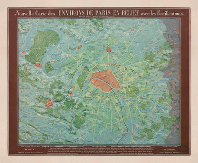 Ancienne carte en relief de Paris par Georg Bauerkeller en 1843 - Saint Denis, Argenteuil, Saint Germain Des Paris, Montmorency, Versailles