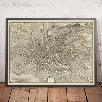 Grand plan ancien de Paris, France par Bretez & Turgot en 1734 - Notre Dame, Sainte-Chapelle, Île de la Cité, Bastille