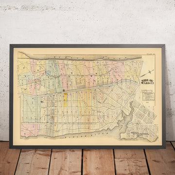 Mapa antiguo de la ciudad de Harlem, NYC por Bromley, 1879: Fort Washington, Fort George, río Hudson, río Harlem 