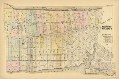 Alter Stadtplan von New York von Bromley, 1879: Harlem, Fort Washington, Fort George, Hudson River, Harlem River