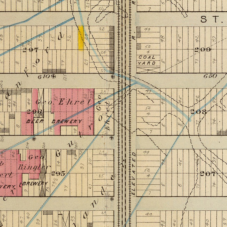 Alte Karte von Upper East Side, NYC, 1879: Carnegie Hill, Yorkville, East 86th St bis East 95th St 