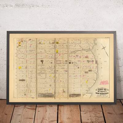 Mapa antiguo del Upper East Side, Nueva York, 1879: East 98th a East 110th St, Knickerbocker Gas Works y Original Farm Lines