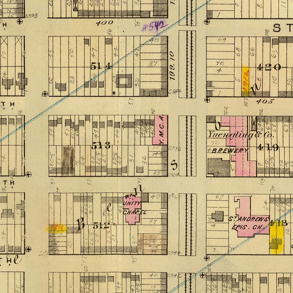 Ancienne carte de New York par Bromley, 1879 : Mount Morris Park, Harlem River, 1st-7th Avenues