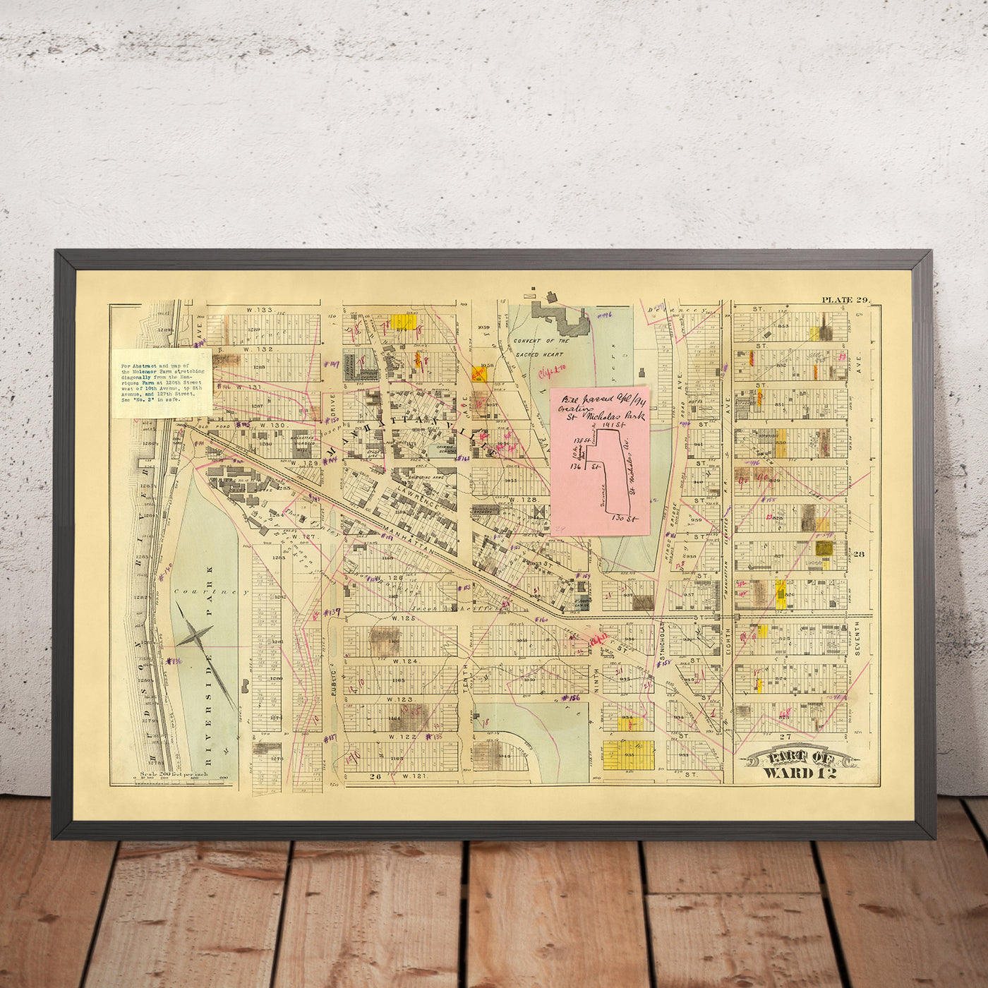 Mapa antiguo de la ciudad de Nueva York de Bromley, 1879: Riverside Park, Convent, Broadway, Ferrocarriles, Amsterdam Ave.