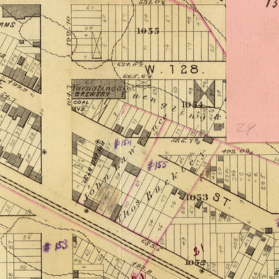 Alte Karte von New York City von Bromley, 1879: Riverside Park, Convent, Broadway, Eisenbahnen, Amsterdam Ave