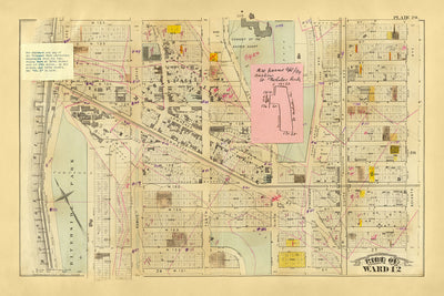 Mapa antiguo de la ciudad de Nueva York de Bromley, 1879: Riverside Park, Convent, Broadway, Ferrocarriles, Amsterdam Ave.