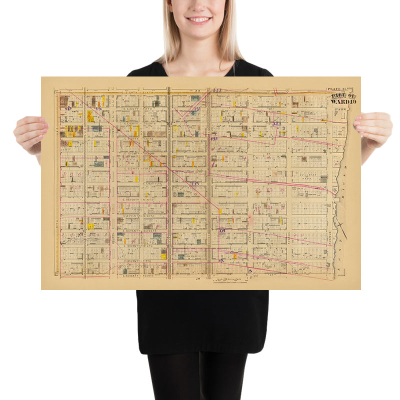 Alte Karte des Upper East Side, NYC von Bromley, 1879: Bezirk 19, East 74th bis East 86th Streets 