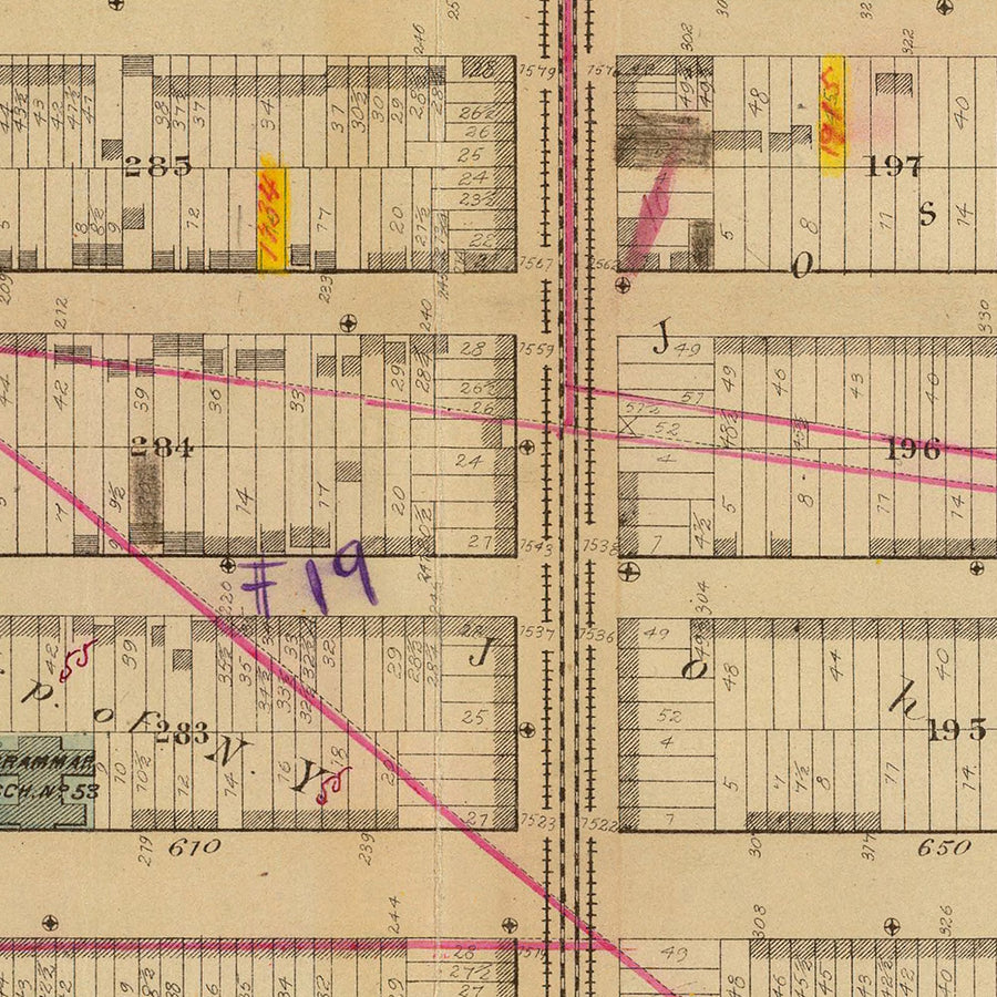 Alte Karte des Upper East Side, NYC von Bromley, 1879: Bezirk 19, East 74th bis East 86th Streets 
