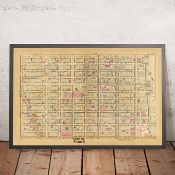 Mapa antiguo del distrito 21, Nueva York, de Bromley, 1879: Bellevue Hospital, Concert Garden y 33rd Street Station.