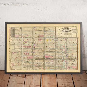 Alte Karte von Clinton, Bezirk 22, NYC, 1879: Hells Kitchen, Columbus Circle, Roosevelt Hospital, Central Park 