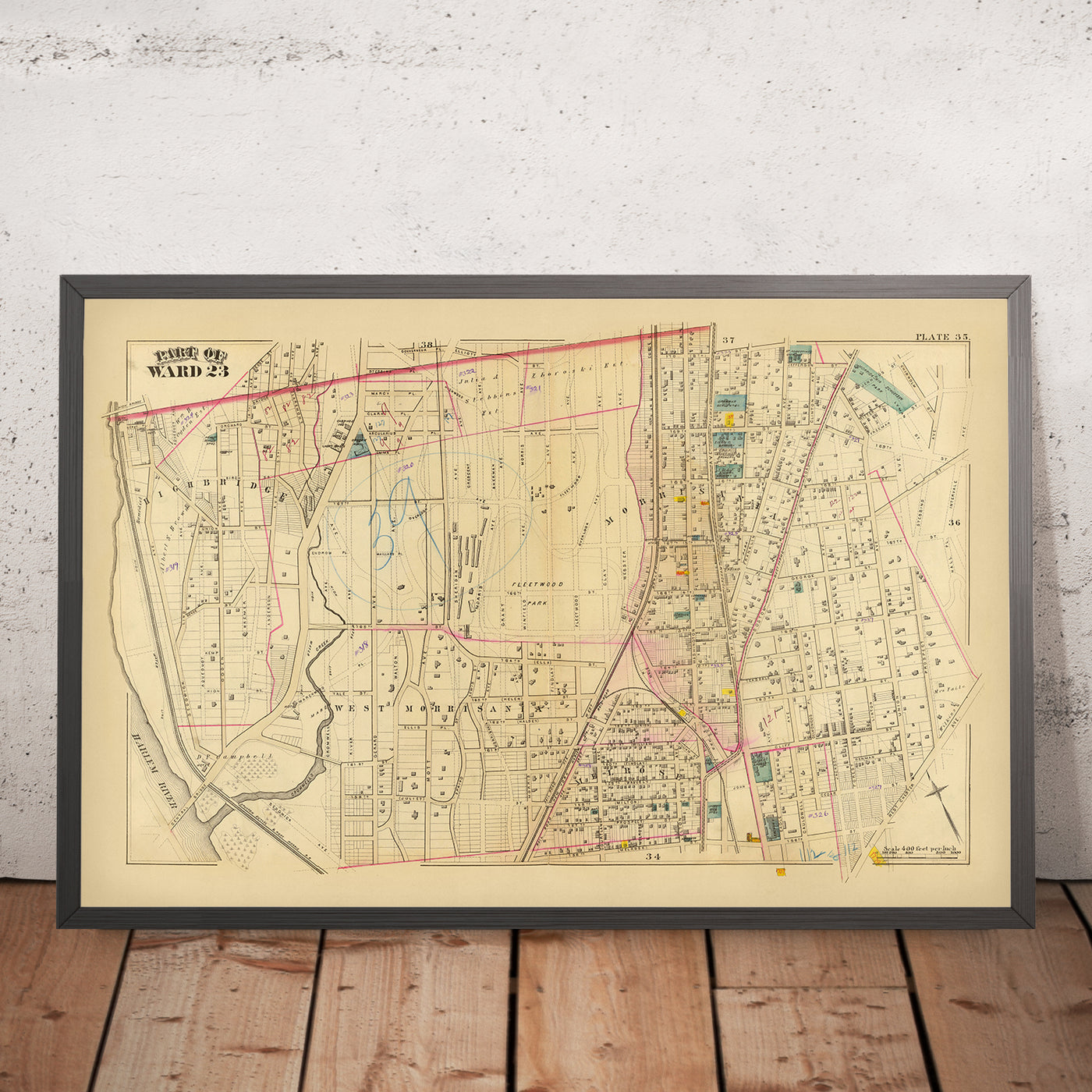 Mapa antiguo de la ciudad de Nueva York de Bromley, 1879: Highbridge, West Morrisania, Melrose, Fleetwood Park, Schuetzen Park