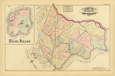 Old Map of the Bronx, NYC by Bromley, 1879: Wards Island, Hell Gate, Spoffords Point, Barrettos Point, East River