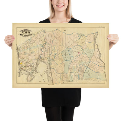 Mapa antiguo de la ciudad de Nueva York de Bromley, 1879: Fordham, Belmont, East Tremont, río Bronx, St. Johns College