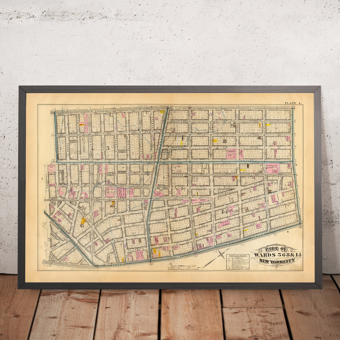 Ancienne carte du Lower Manhattan (quartiers 5, 6, 8 et 14) par Bromley, 1879 : SoHo, Little Italy, Civic Center, Chinatown, Five Points
