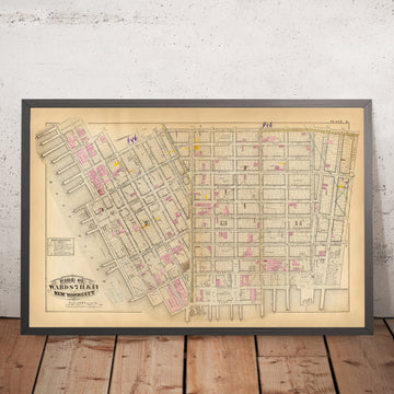 Alte Karte des Lower East Side, New York City, 1879: Mit Rutgers Slip, Governeur Slip, Union Market 