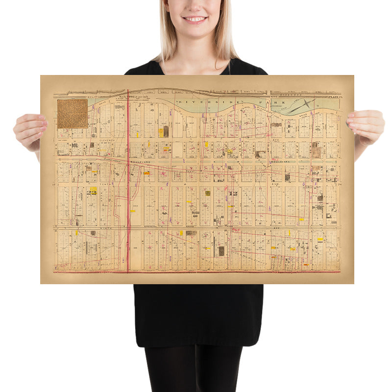 Alte Karte des Upper West Side, NYC, 1879: Riverside Park, West 81. bis West 101. Straße 