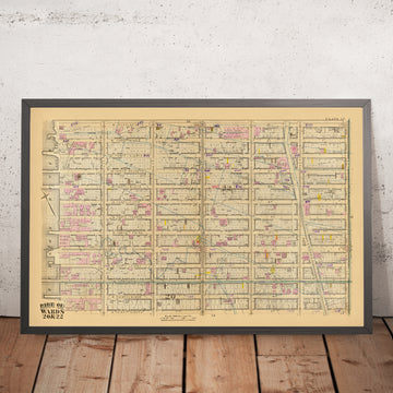 Ancienne carte du quartier des théâtres, New York, 1879 : Times Square, ferry pour Weehawken, 42nd Street Station, West 38-50th St, Broadway