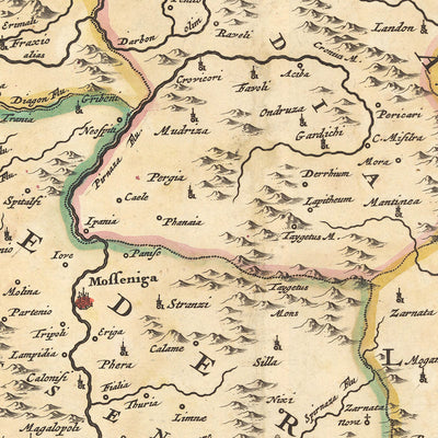 Ancienne carte du Péloponnèse, Grèce par Visscher, 1690 : Patras, Zakinthos, Kalamata, Nauplie, îles Saroniques