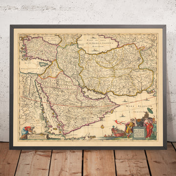 Antiguo mapa de Persia, Anatolia, Armenia y Arabia por Visscher, 1690: Oriente Medio, Ammán, Teherán, Riad, Reserva Rey Salman