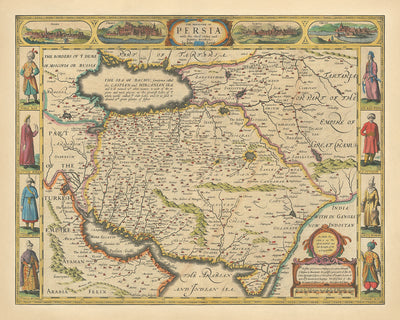 Old Rare Map of the Persian Empire by Speed, 1627: Iran, Middle East, Holy Land, Spaha, Ormus, Gilan