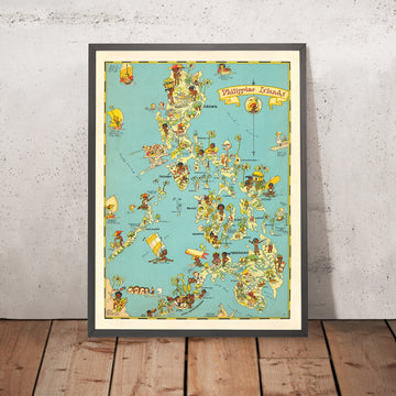 Ancienne carte des Philippines par Ruth Taylor White, 1935 : Manille, Luçon, Samar, Mindanao et l&