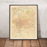 Rare Old Plan Map of Rome, 1921: Vatican, Colosseum, Trevi Fountain, Via del Corso, Roman Forum