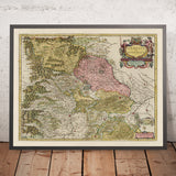 Mapa antiguo de Piamonte y Monferrato, Italia por Joan Blaeu, 1665: Turín, Alessandria, Asti, Casale Monferrato, Vercelli