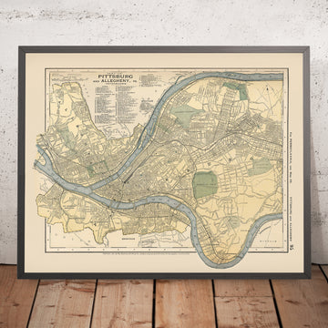 Alte Karte von Pittsburgh, 1891: Allegheny, East Liberty, Highland Park, Schenley Park, Monongahela River 