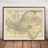 Alte Karte von Pittsburgh, 1891: Allegheny, East Liberty, Highland Park, Schenley Park, Monongahela River 