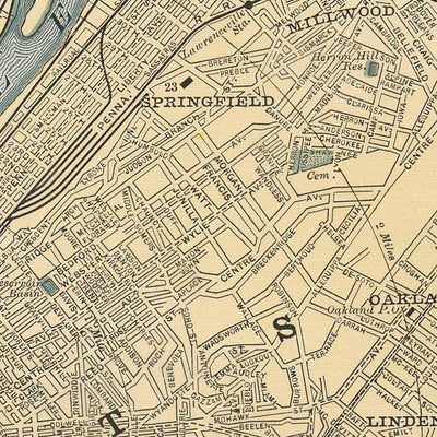 Ancienne carte de Pittsburgh, 1891 : Allegheny, East Liberty, Highland Park, Schenley Park, rivière Monongahela