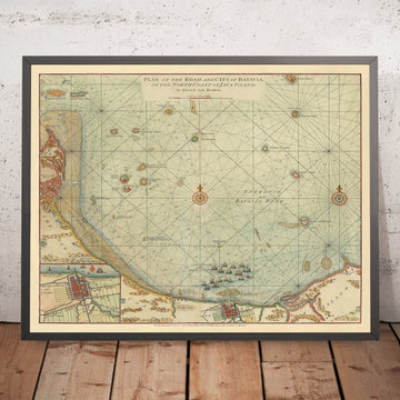 Antigua carta de Yakarta (Batavia) de van Keulen, 1778: Isla Onrust, Islas Mil, Indonesia 