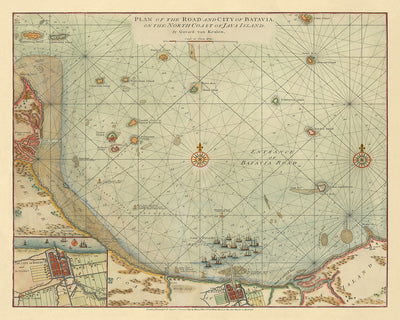 Alte Batavia-Seekarte von van Keulen, 1778: Batavia, Insel Onrust, Tausend Inseln