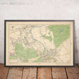 Ancienne carte du sud-ouest de Londres, 1900 : Bushy Park, Richmond Park, Ham Common, Kingston, Twickenham 