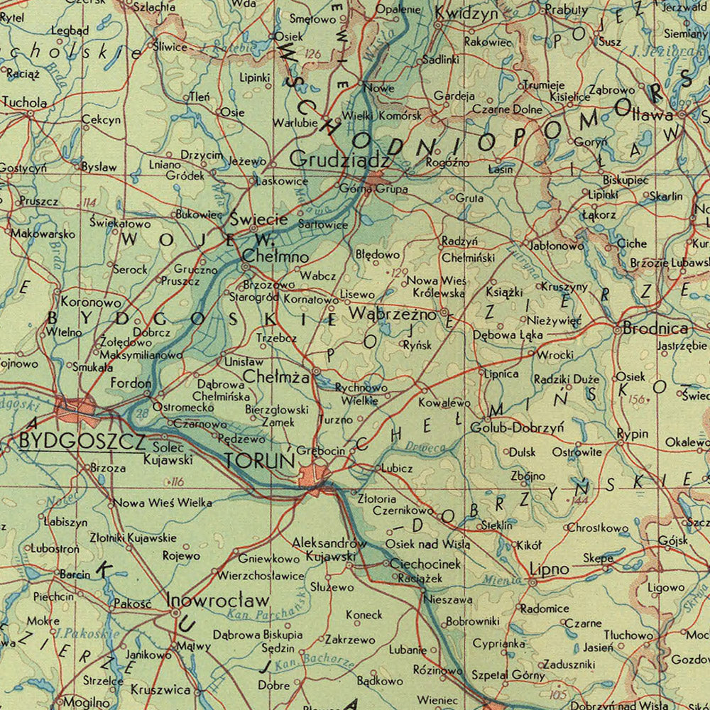Alte Karte von Polen, 1967: Danzig, Warschau, Bialystok, Kaliningrad, Weichsel