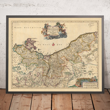 Alte Karte von Pommern von Visscher, 1690: Słupsk, Stettin, Piła, Koszalin, Drawsko-Gebiet 