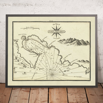 Alter nautischer Chart von Porto-Vecchio von Heather, 1802: Schlacht der Îles Sanguinaires, das Wrack der La Sémillante, Leuchtturm von Lavezzi 