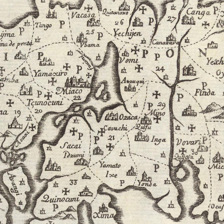 Ancienne carte "Shogun" du Japon par Moreira, 1679 : Jésuites portugais, Edo, Kyoto, Osaka 