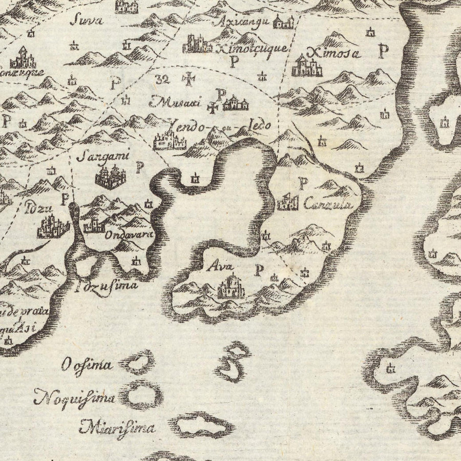 Ancienne carte "Shogun" du Japon par Moreira, 1679 : Jésuites portugais, Edo, Kyoto, Osaka 