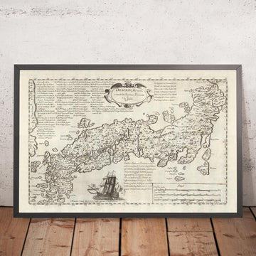 Vecchia mappa "Shogun" del Giappone di Moreira, 1679: Gesuiti portoghesi, Edo, Kyoto, Osaka 