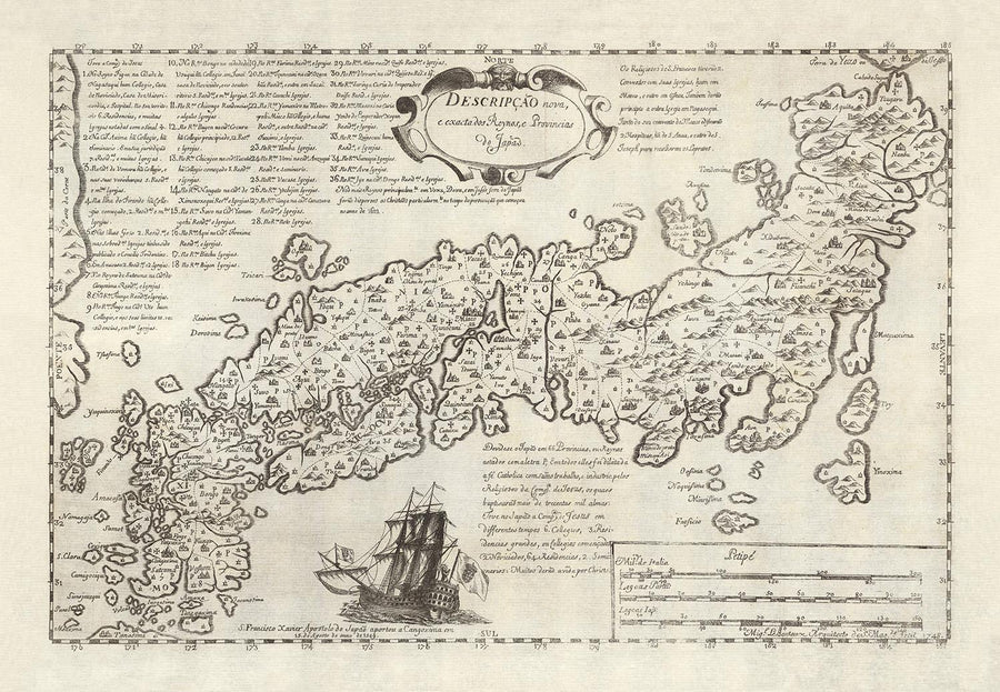 Ancienne carte "Shogun" du Japon par Moreira, 1679 : Jésuites portugais, Edo, Kyoto, Osaka 