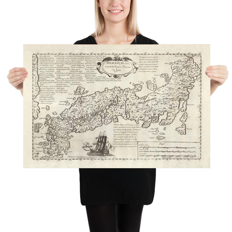 Ancienne carte "Shogun" du Japon par Moreira, 1679 : Jésuites portugais, Edo, Kyoto, Osaka 