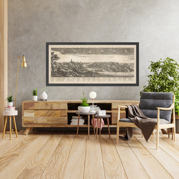 Antigua mapa de Birdseye de Praga por Boisseau, 1648: Puente de Carlos, Catedral de San Vito, Castillo de Praga, río Vltava, Ciudad Vieja 